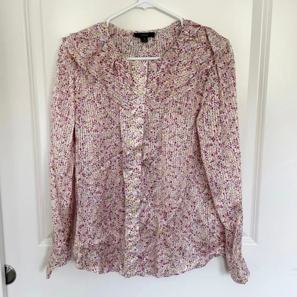 J. Crew Ruffle Viscose Blouse Field Day Small